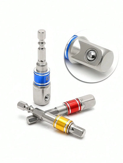 3Pcs Impact Grade Socket Adapter Set, Steel Hex Shank To Square Socket Drill Bits For Power Drills, Cordless Impact Driver With Color-Coded Rings, Home And Car Repair Tools