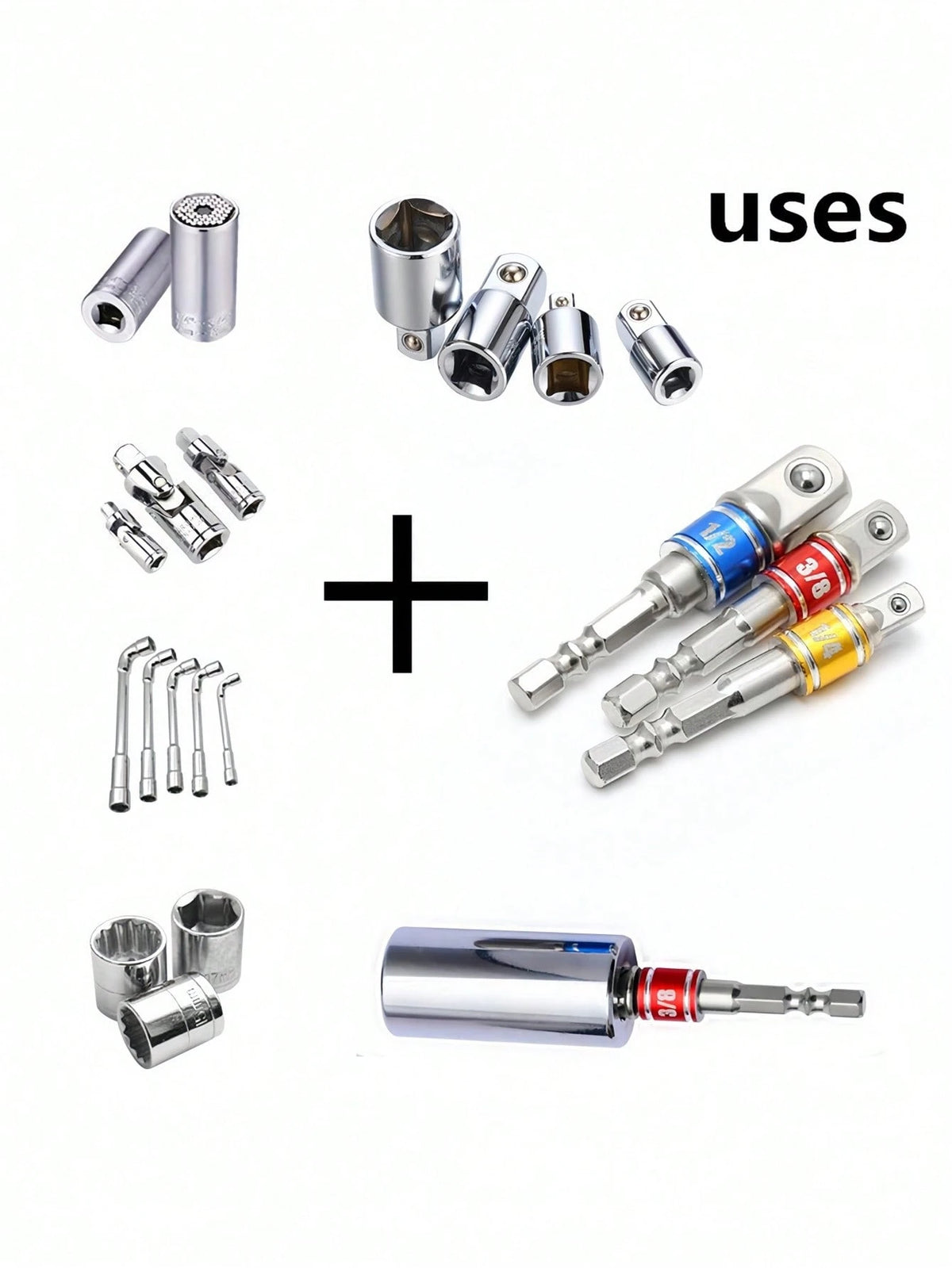 3Pcs Impact Grade Socket Adapter Set, Steel Hex Shank To Square Socket Drill Bits For Power Drills, Cordless Impact Driver With Color-Coded Rings, Home And Car Repair Tools