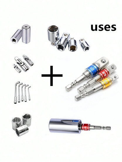 3Pcs Impact Grade Socket Adapter Set, Steel Hex Shank To Square Socket Drill Bits For Power Drills, Cordless Impact Driver With Color-Coded Rings, Home And Car Repair Tools