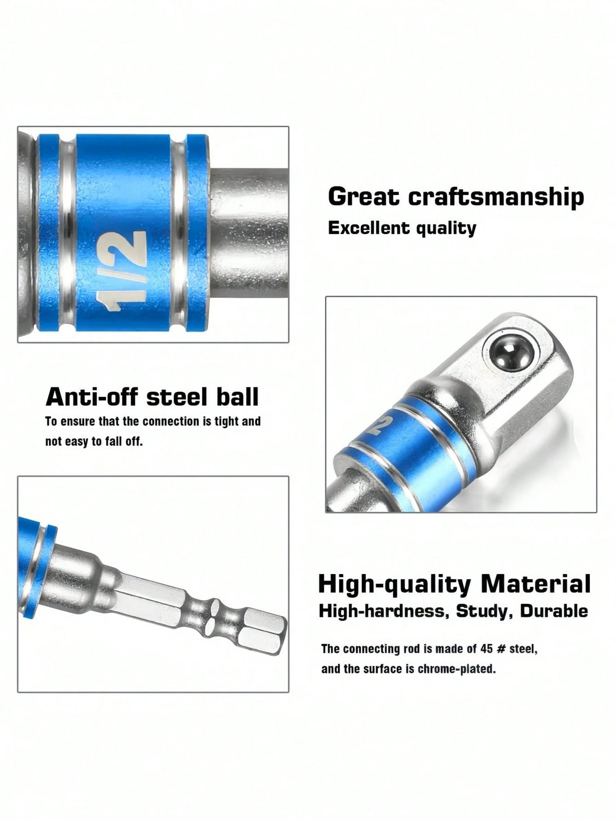 3Pcs Impact Grade Socket Adapter Set, Steel Hex Shank To Square Socket Drill Bits For Power Drills, Cordless Impact Driver With Color-Coded Rings, Home And Car Repair Tools