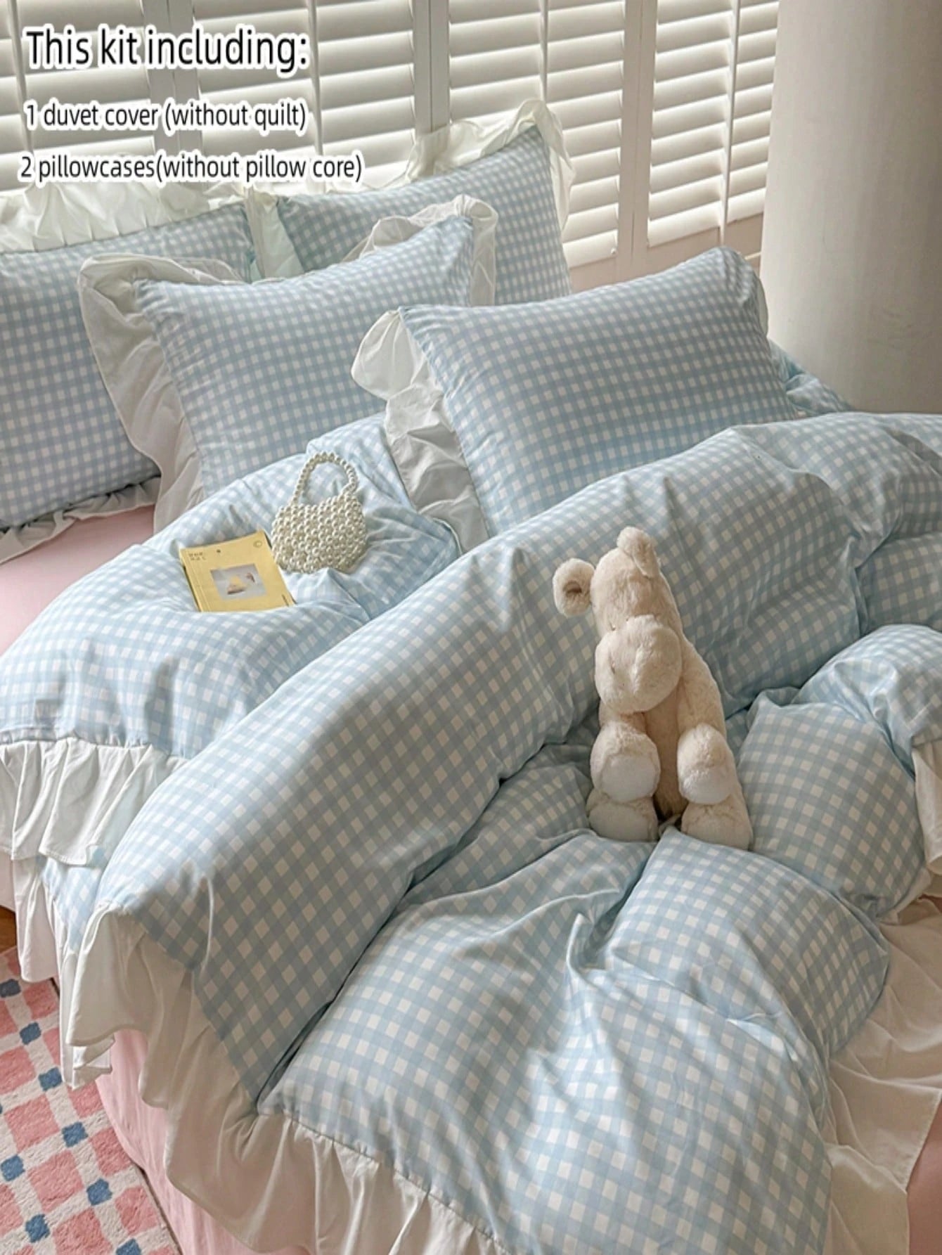 3pcs Lace Plaid Printed Bedding Set Including Duvet Cover And Pillow Shams (Without Filler), Soft And Breathable Fabric Suitable For All Seasons, Duvet Cover With Zipper For Easy Washing,Fall Decor,Au