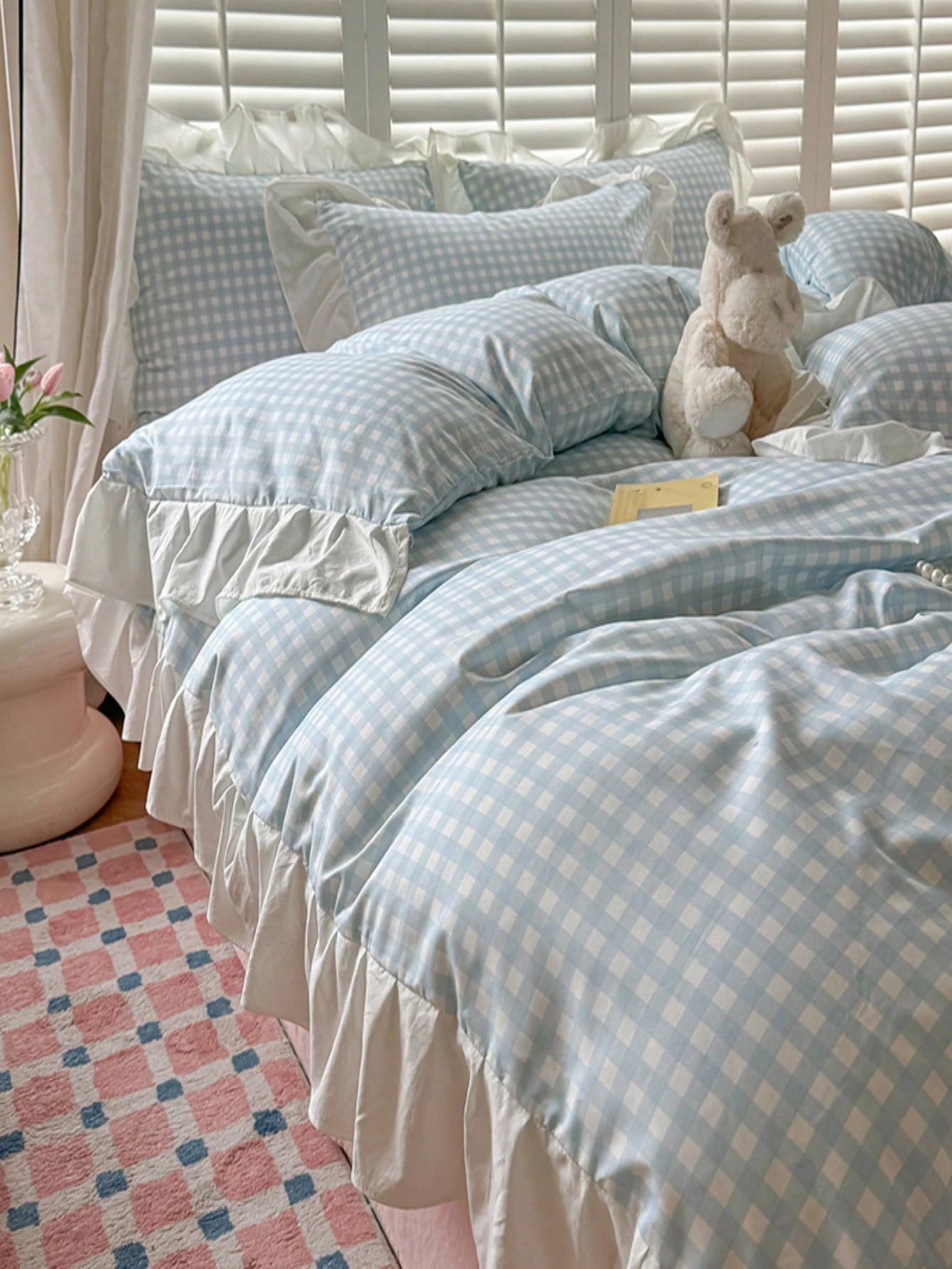 3pcs Lace Plaid Printed Bedding Set Including Duvet Cover And Pillow Shams (Without Filler), Soft And Breathable Fabric Suitable For All Seasons, Duvet Cover With Zipper For Easy Washing,Fall Decor,Au