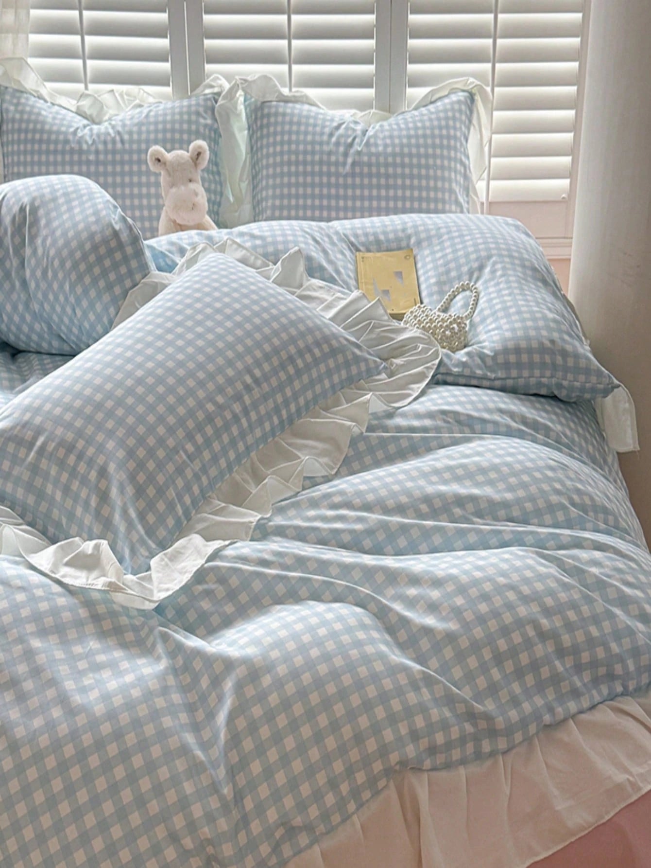 3pcs Lace Plaid Printed Bedding Set Including Duvet Cover And Pillow Shams (Without Filler), Soft And Breathable Fabric Suitable For All Seasons, Duvet Cover With Zipper For Easy Washing,Fall Decor,Au