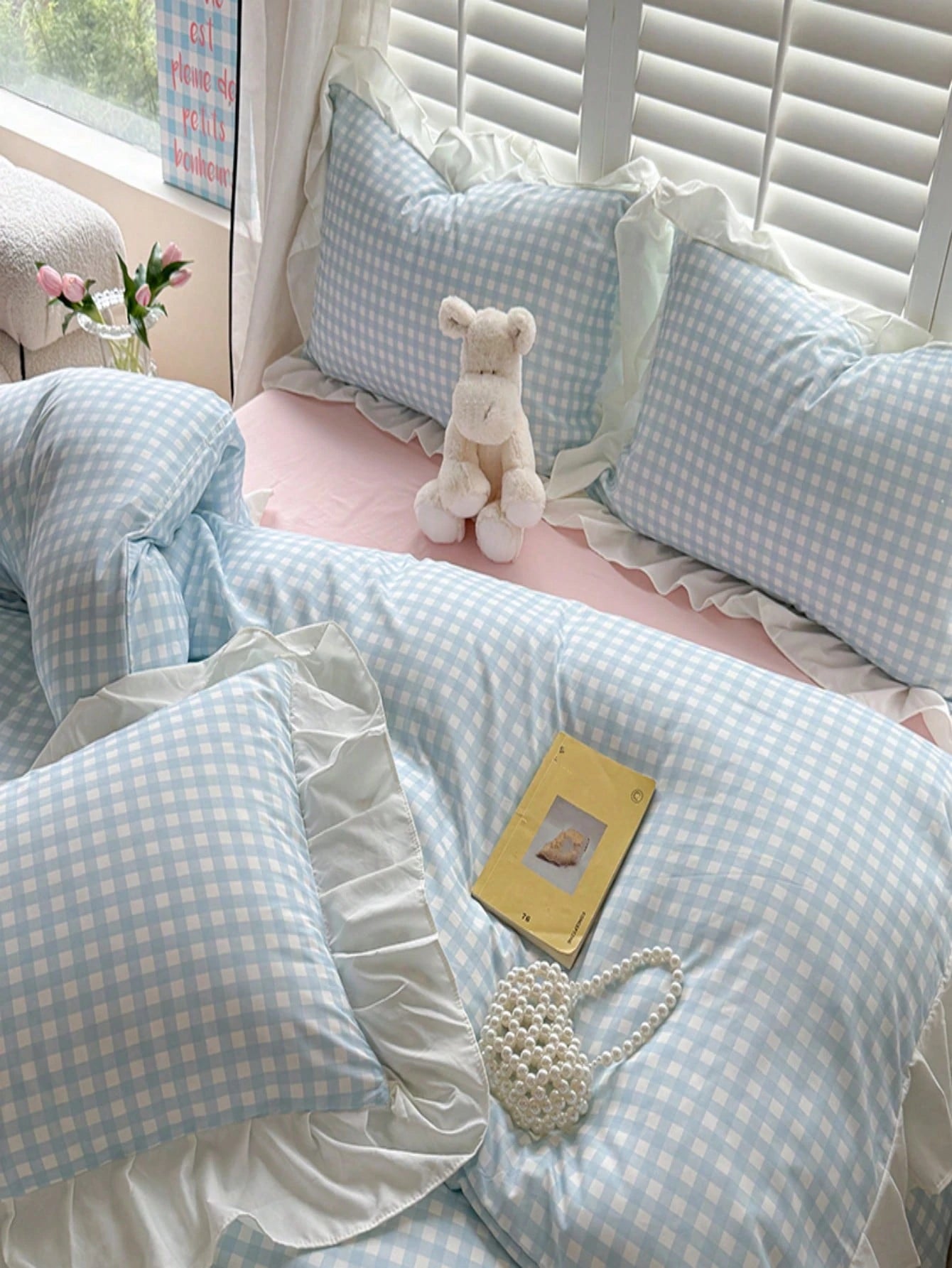 3pcs Lace Plaid Printed Bedding Set Including Duvet Cover And Pillow Shams (Without Filler), Soft And Breathable Fabric Suitable For All Seasons, Duvet Cover With Zipper For Easy Washing,Fall Decor,Au