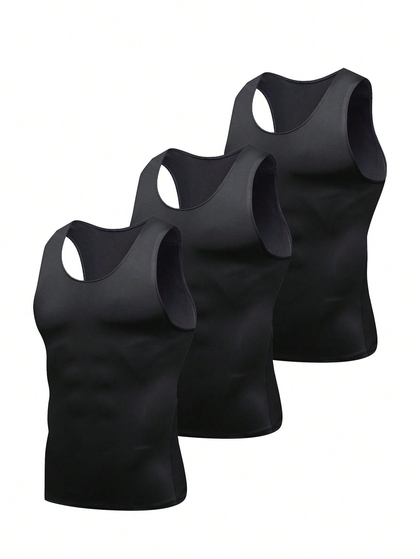 3pcs/Pack Men's Black, White, Grey Compression Tank Tops, Milk Silk High Elastic Fabric, Comfortable And Skin-Friendly, Suitable For Outdoor, Fitness Training, Running, Basketball, Football And Other