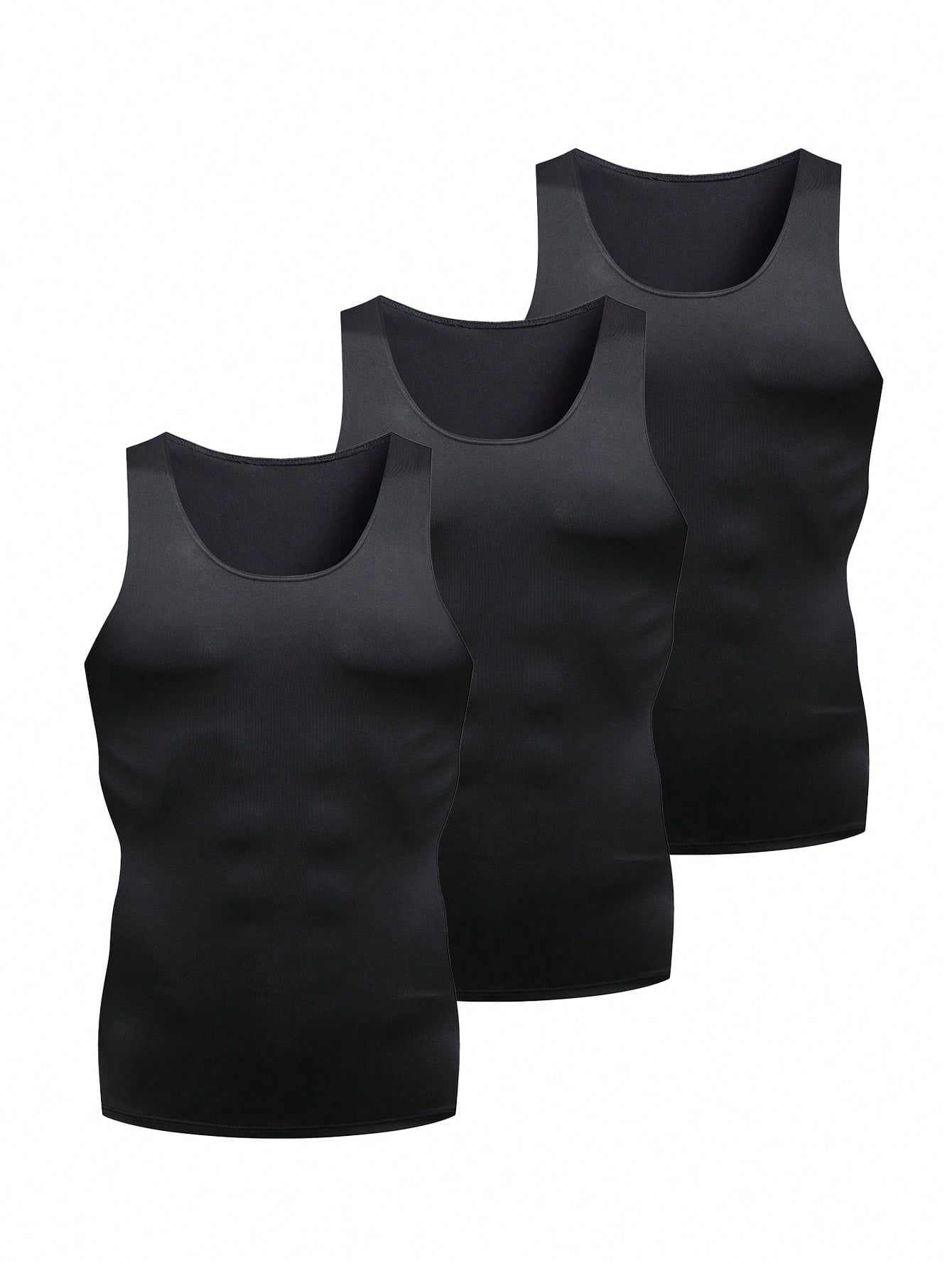 3pcs/Pack Men's Black, White, Grey Compression Tank Tops, Milk Silk High Elastic Fabric, Comfortable And Skin-Friendly, Suitable For Outdoor, Fitness Training, Running, Basketball, Football And Other