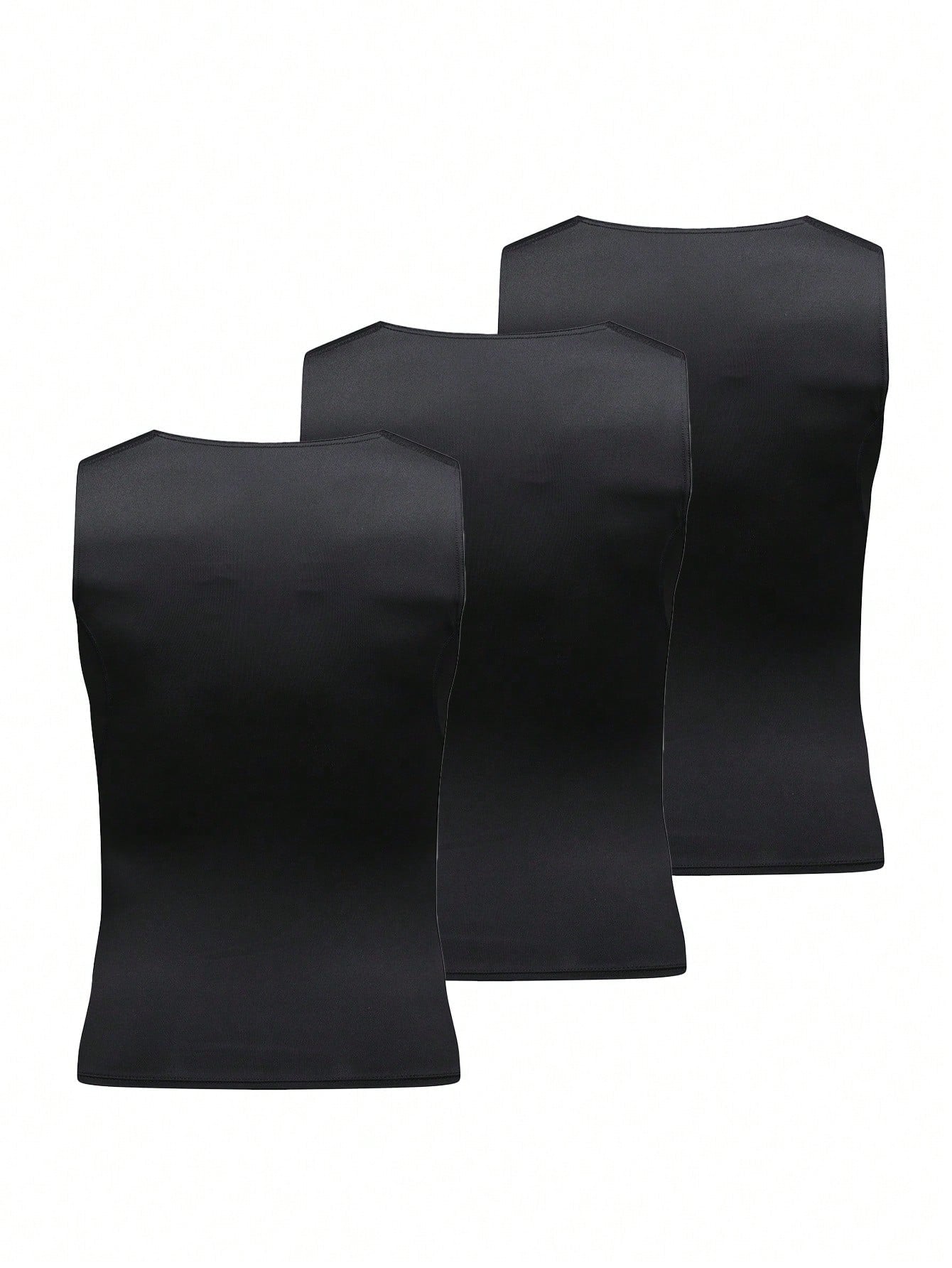 3pcs/Pack Men's Black, White, Grey Compression Tank Tops, Milk Silk High Elastic Fabric, Comfortable And Skin-Friendly, Suitable For Outdoor, Fitness Training, Running, Basketball, Football And Other