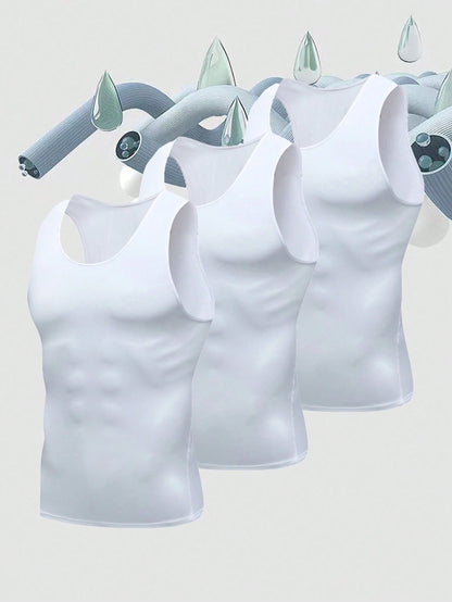 3pcs/Pack Men's Black, White, Grey Compression Tank Tops, Milk Silk High Elastic Fabric, Comfortable And Skin-Friendly, Suitable For Outdoor, Fitness Training, Running, Basketball, Football And Other