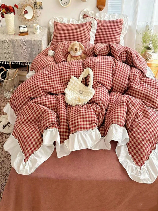 3pcs Plaid Floral Print Bedding Set Including Duvet Cover And Pillowcases (No Filler), Soft And Breathable Fabric Suitable For All Seasons, Duvet Cover With Zipper For Easy Washing,Fall Decor,Autumn D