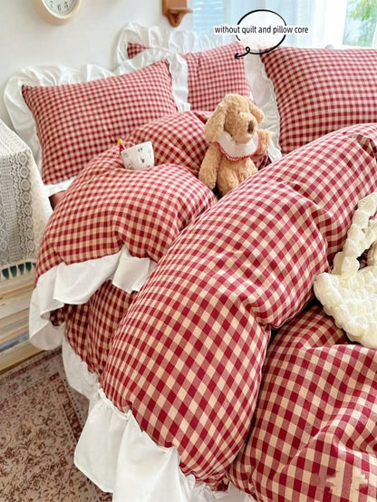 3pcs Plaid Floral Print Bedding Set Including Duvet Cover And Pillowcases (No Filler), Soft And Breathable Fabric Suitable For All Seasons, Duvet Cover With Zipper For Easy Washing,Fall Decor,Autumn D