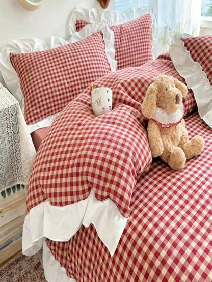 3pcs Plaid Floral Print Bedding Set Including Duvet Cover And Pillowcases (No Filler), Soft And Breathable Fabric Suitable For All Seasons, Duvet Cover With Zipper For Easy Washing,Fall Decor,Autumn D