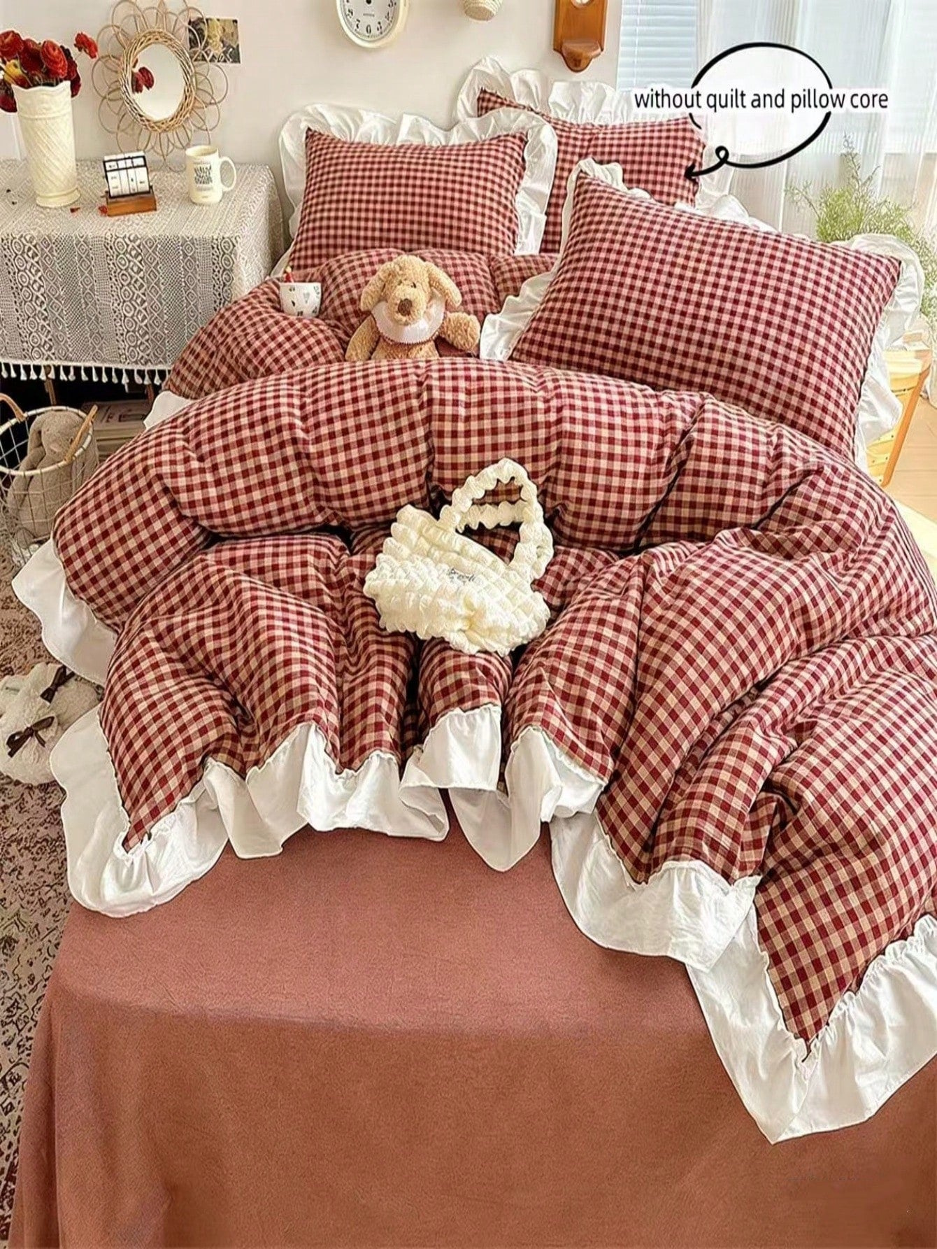 3pcs Plaid Floral Print Bedding Set Including Duvet Cover And Pillowcases (No Filler), Soft And Breathable Fabric Suitable For All Seasons, Duvet Cover With Zipper For Easy Washing,Fall Decor,Autumn D