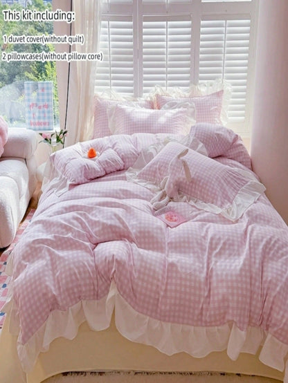 3pcs Plaid Floral Print Bedding Set Including Duvet Cover And Pillowcases (No Filler), Soft And Breathable Fabric Suitable For All Seasons, Duvet Cover With Zipper For Easy Washing,Fall Decor,Autumn D