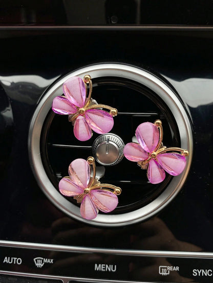 3pcs Purple Butterfly Shaped Car Vent Clips Air Conditioner Decoration