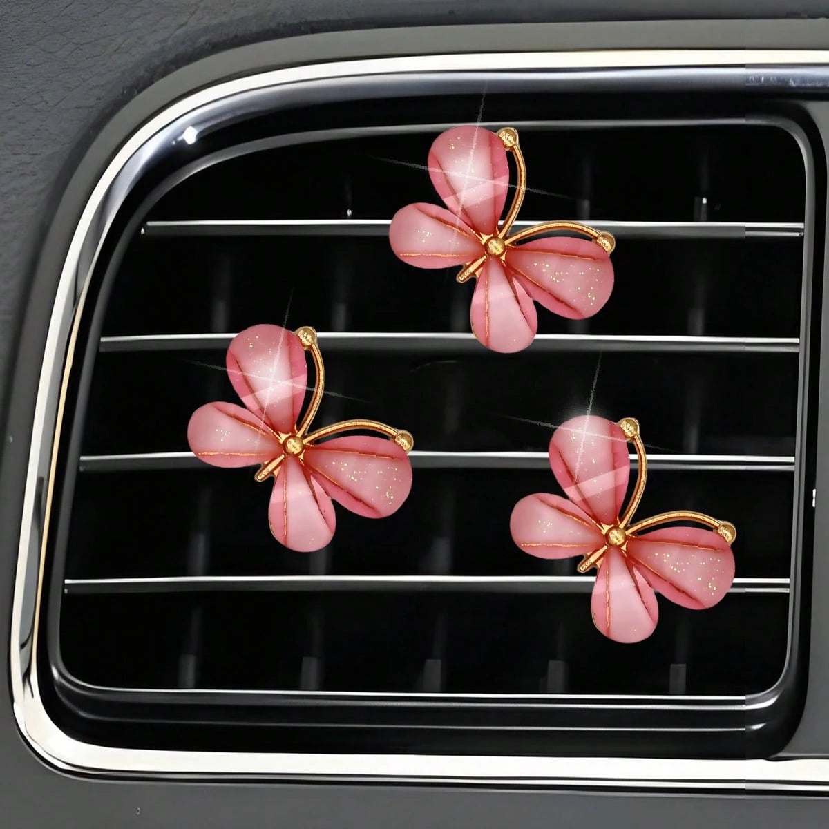 3pcs Purple Butterfly Shaped Car Vent Clips Air Conditioner Decoration