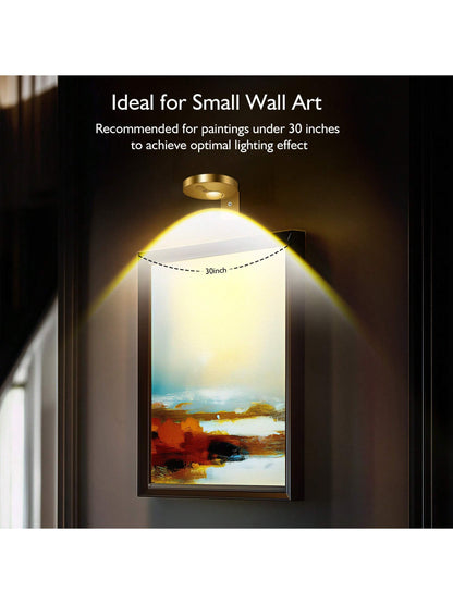 3Pcs Rechargeable Picture Lights For Wall, 1200mAh Battery Operated Wall Frame Lights, Puck Lights With Remote, Dimmable & Timer Art Lighting For Paintings Wireless, Magnetic Gallery Light Gold