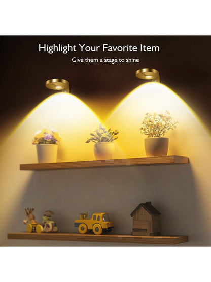 3Pcs Rechargeable Picture Lights For Wall, 1200mAh Battery Operated Wall Frame Lights, Puck Lights With Remote, Dimmable & Timer Art Lighting For Paintings Wireless, Magnetic Gallery Light Gold