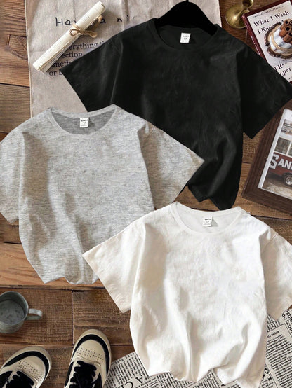 3pcs/Set Baby Boy Retro Car Graphic T-Shirts,White And Red,Summer,Street Life Casual Graphic Street Fashion,Carrer Day,Back-To-School Y2K Loose Tops