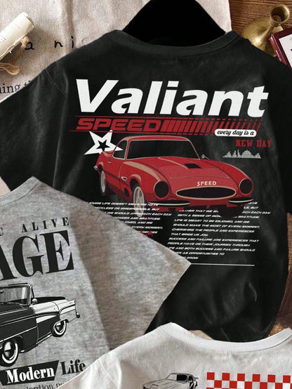 3pcs/Set Baby Boy Retro Car Graphic T-Shirts,White And Red,Summer,Street Life Casual Graphic Street Fashion,Carrer Day,Back-To-School Y2K Loose Tops