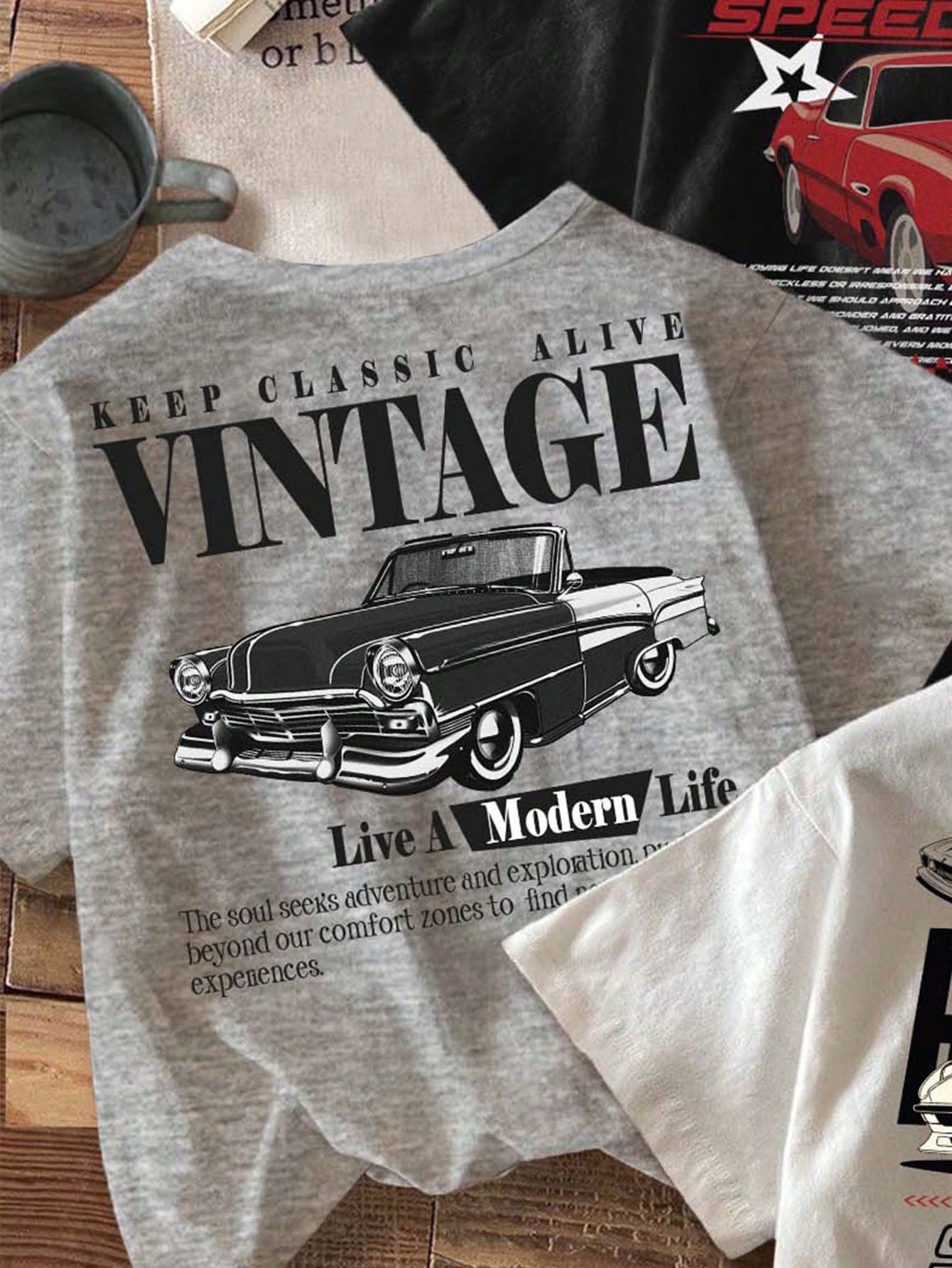 3pcs/Set Baby Boy Retro Car Graphic T-Shirts,White And Red,Summer,Street Life Casual Graphic Street Fashion,Carrer Day,Back-To-School Y2K Loose Tops