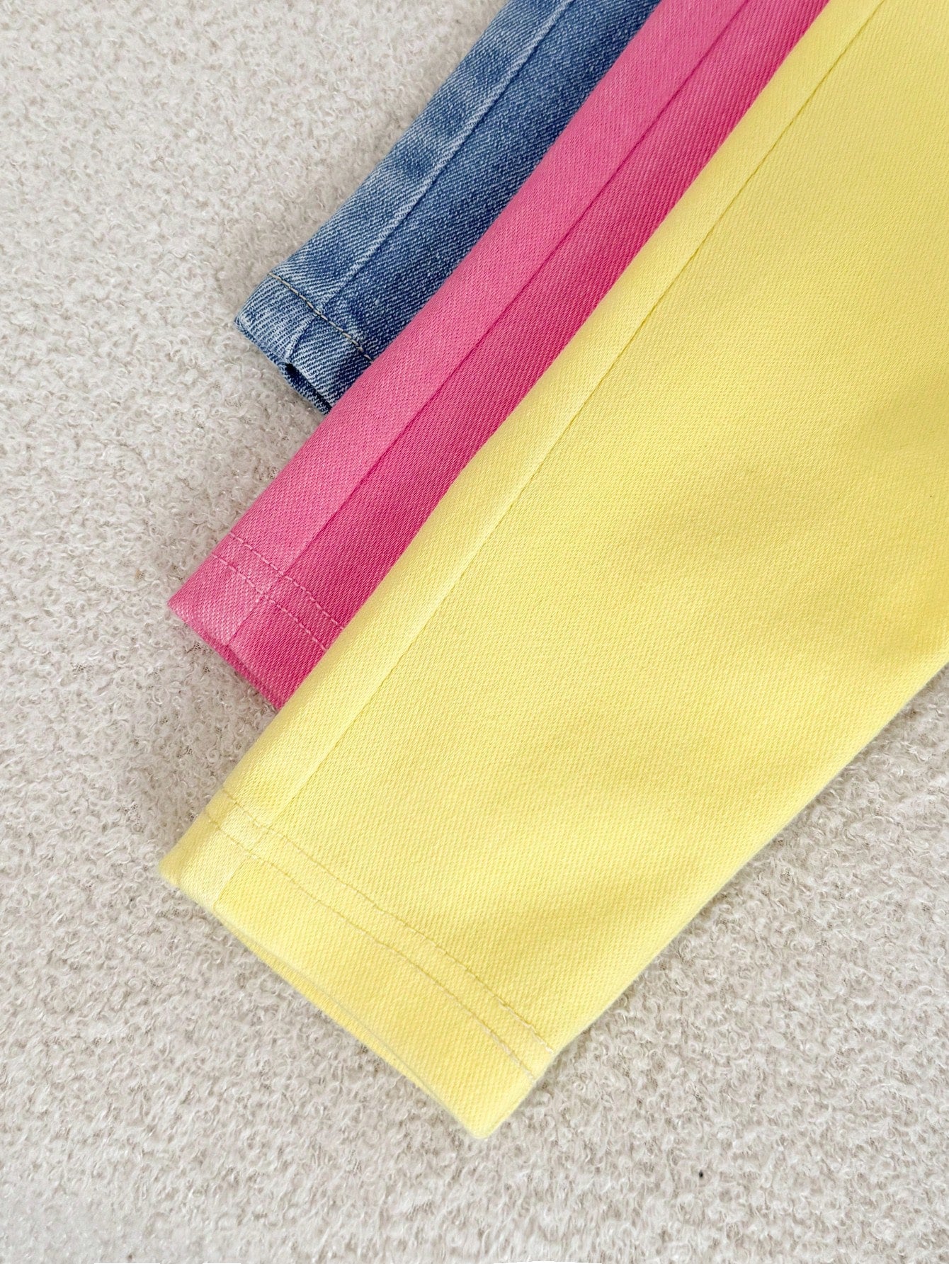 3pcs/Set Baby Girl Playful Cute Soft Pink Yellow Blue Knitted Denim Stretch Skinny Jeans, Fall/Winter, Back-To-School