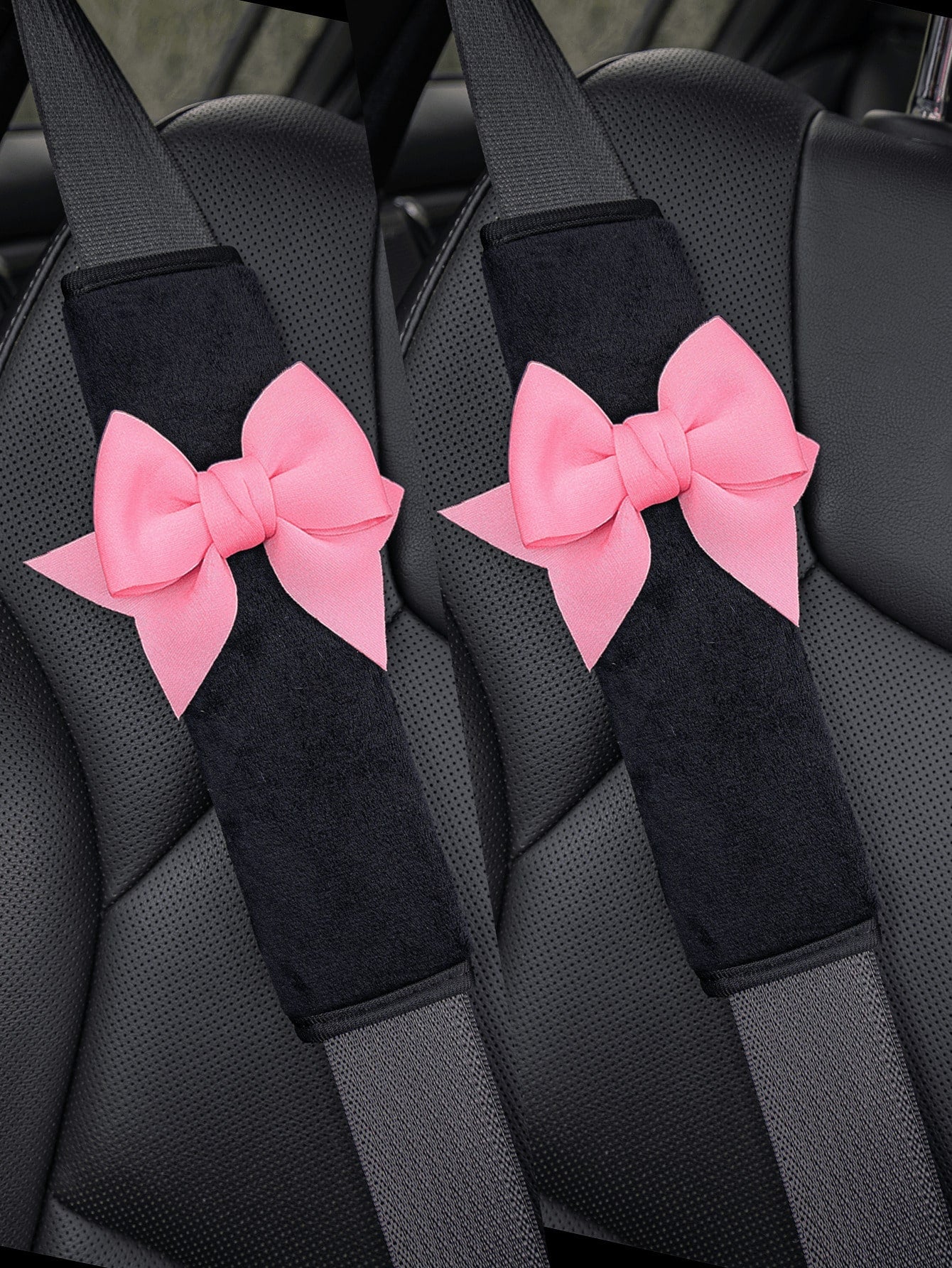3pcs/Set Cute Bowknot Soft Plush Car Safety Belt Shoulder Pads, Universal Vehicle Interior Decor Accessories, Anti-Scratch Comfortable Shoulder Strap Covers, Suitable For Women And Girls, Available In