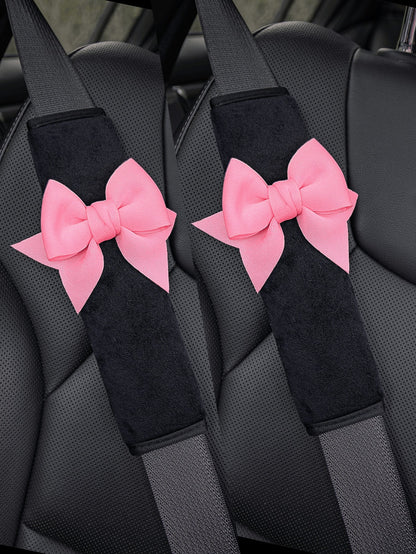 3pcs/Set Cute Bowknot Soft Plush Car Safety Belt Shoulder Pads, Universal Vehicle Interior Decor Accessories, Anti-Scratch Comfortable Shoulder Strap Covers, Suitable For Women And Girls, Available In