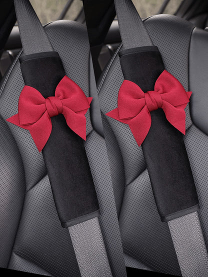 3pcs/Set Cute Bowknot Soft Plush Car Safety Belt Shoulder Pads, Universal Vehicle Interior Decor Accessories, Anti-Scratch Comfortable Shoulder Strap Covers, Suitable For Women And Girls, Available In
