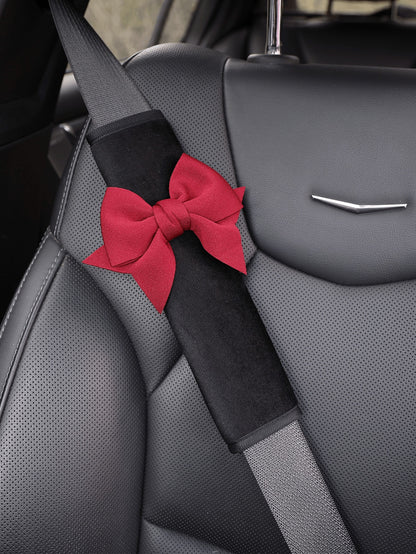 3pcs/Set Cute Bowknot Soft Plush Car Safety Belt Shoulder Pads, Universal Vehicle Interior Decor Accessories, Anti-Scratch Comfortable Shoulder Strap Covers, Suitable For Women And Girls, Available In
