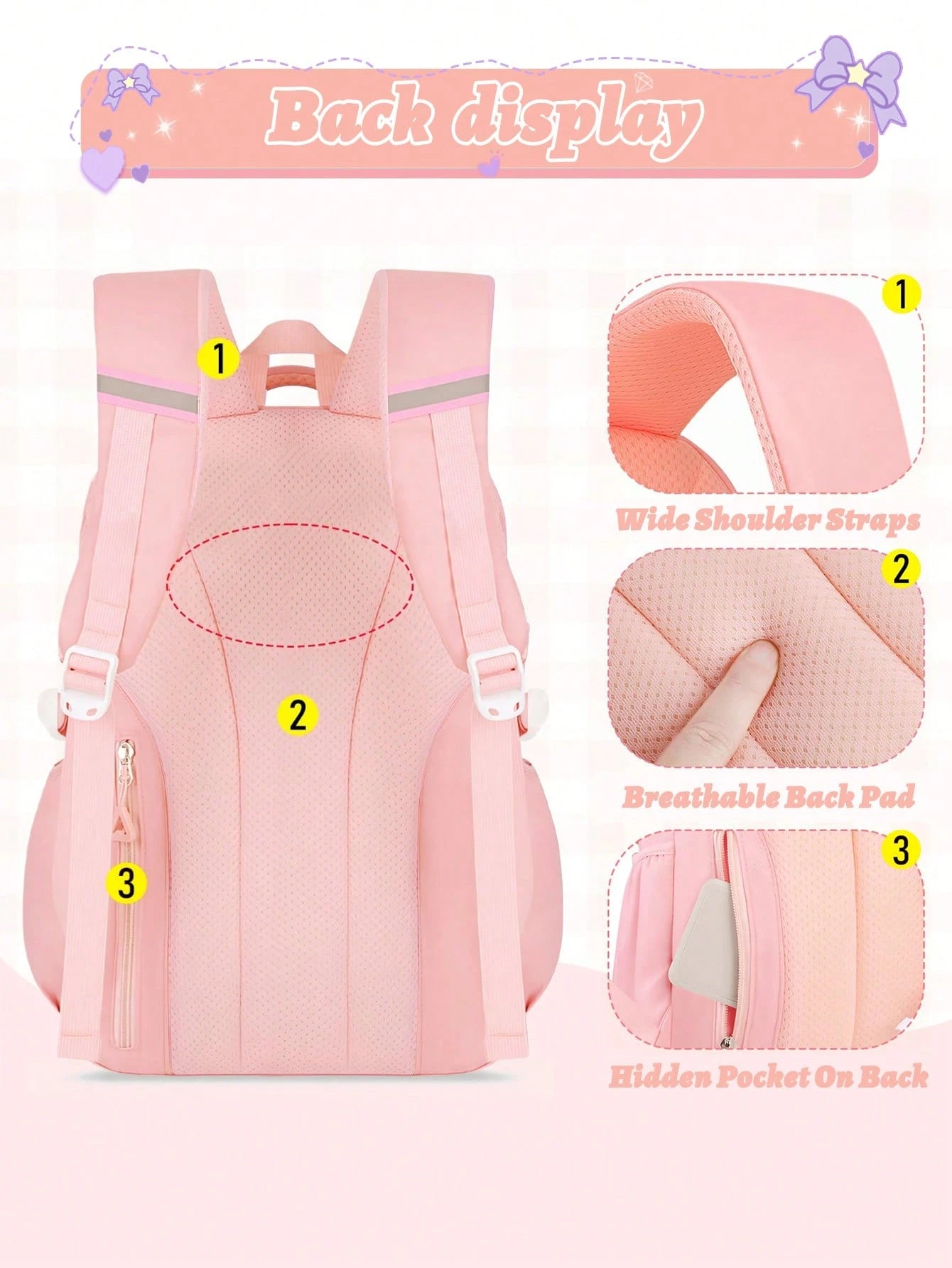 3pcs/Set- Large Capacity Girl's Backpack. Student Bag With Lunch Box Pocket And Pencil Case. Backpack For School. Simple 15.6-Inch School Laptop Backpack. Bookbag. Outdoor Travel Bag With Plush Ball