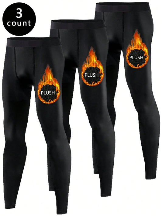 3pcs/Set Thick Winter Men's Compression Pants, Ideal For Fitness, Jogging & Sports, Women's Outdoor Leggings