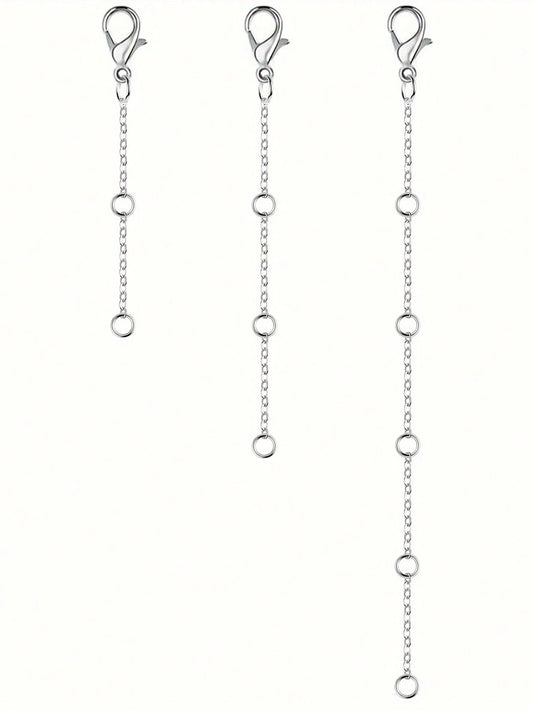 3pcs Silver Stainless Steel Extender Chain, Ideal For Jewelry Making Such As Bracelets And Anklets