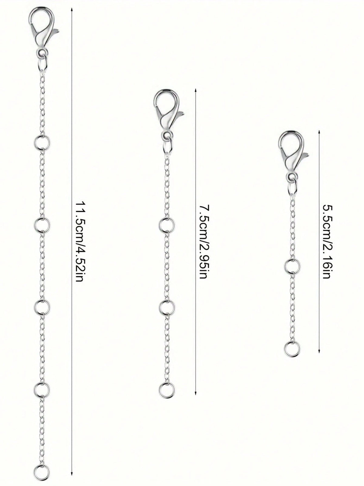 3pcs Silver Stainless Steel Extender Chain, Ideal For Jewelry Making Such As Bracelets And Anklets