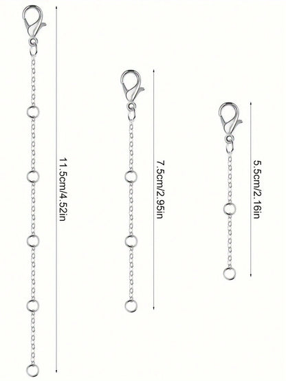 3pcs Silver Stainless Steel Extender Chain, Ideal For Jewelry Making Such As Bracelets And Anklets