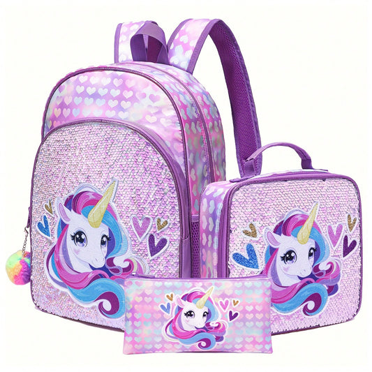 3pcs Unicorn Backpack, Lunch Bag, Pencil Case Three-Piece Set, Durable Material, Lightweight, Large Capacity, Multi-Pocket, School And Travel Homecoming Gift, Friend Gift, Homecoming, School, Outdoor