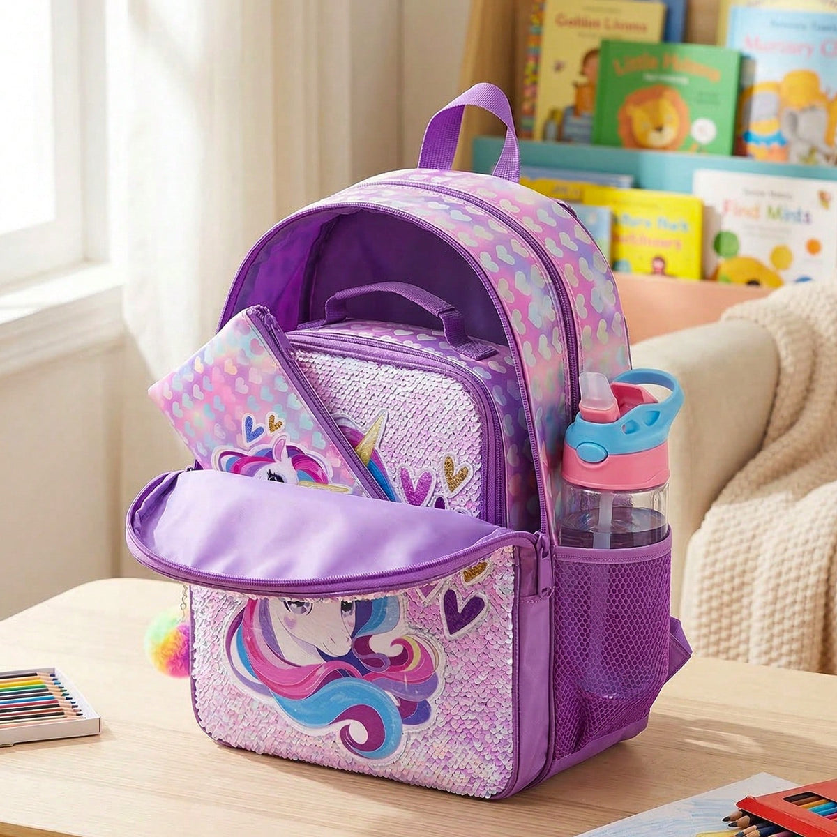 3pcs Unicorn Backpack, Lunch Bag, Pencil Case Three-Piece Set, Durable Material, Lightweight, Large Capacity, Multi-Pocket, School And Travel Homecoming Gift, Friend Gift, Homecoming, School, Outdoor