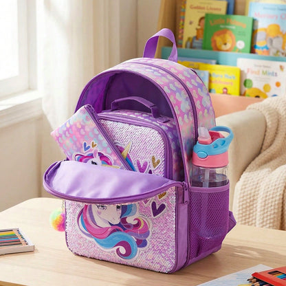 3pcs Unicorn Backpack, Lunch Bag, Pencil Case Three-Piece Set, Durable Material, Lightweight, Large Capacity, Multi-Pocket, School And Travel Homecoming Gift, Friend Gift, Homecoming, School, Outdoor