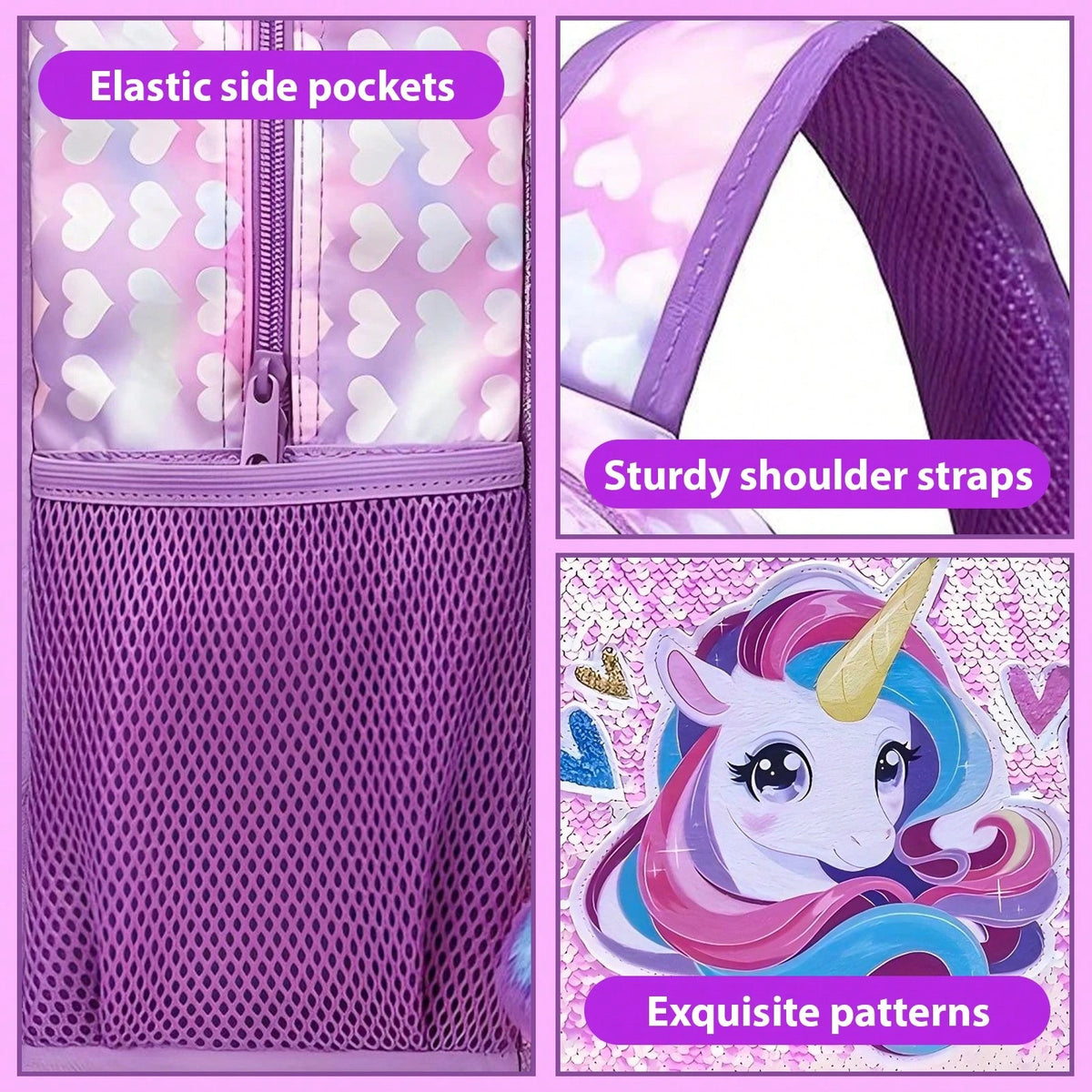 3pcs Unicorn Backpack, Lunch Bag, Pencil Case Three-Piece Set, Durable Material, Lightweight, Large Capacity, Multi-Pocket, School And Travel Homecoming Gift, Friend Gift, Homecoming, School, Outdoor