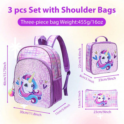 3pcs Unicorn Backpack, Lunch Bag, Pencil Case Three-Piece Set, Durable Material, Lightweight, Large Capacity, Multi-Pocket, School And Travel Homecoming Gift, Friend Gift, Homecoming, School, Outdoor