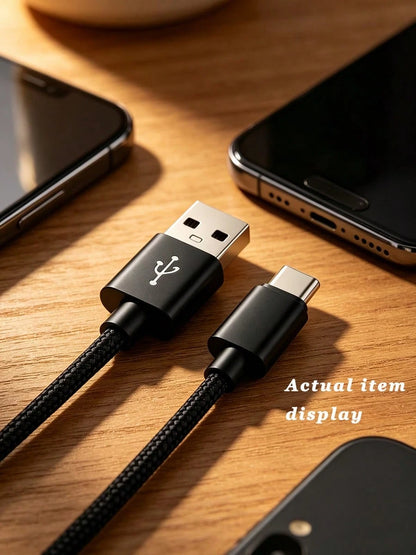 3pcs USB Type C Fast Charging Cable, 3.3ft/6.6ft/9.9ft, USB-A To USB-C Fast Charging Data Cable, Compatible With Android Phones, And Other Android Phones And Type-C Devices, Suitable For Travel/Office