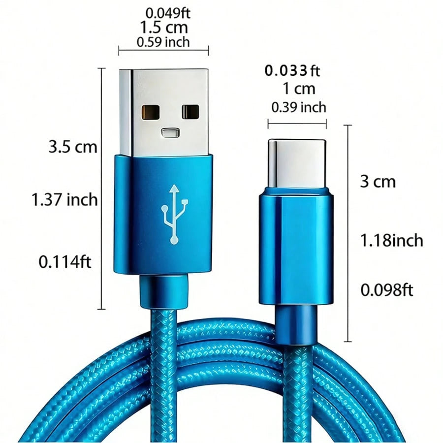 3pcs USB Type C Fast Charging Cable, 3.3ft/6.6ft/9.9ft, USB-A To USB-C Fast Charging Data Cable, Compatible With Android Phones, And Other Android Phones And Type-C Devices, Suitable For Travel/Office