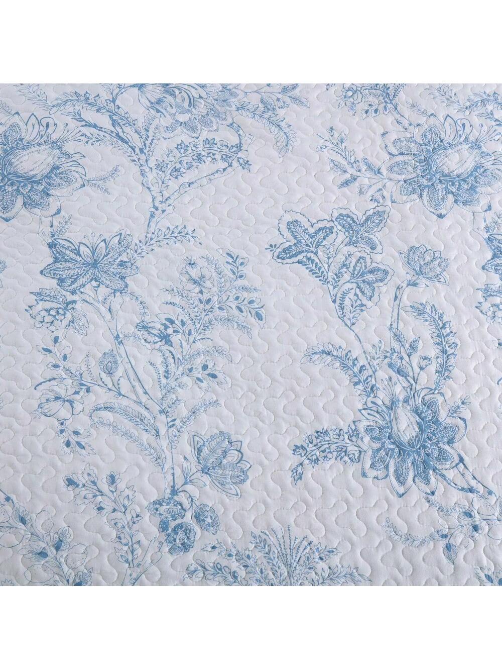 3PCS White Blue Plant Print Quilt Set Bedspread Cover Polyester Soft And Lightweight, With Two Pillowcases, Queen/KingSizs, Machine Washable, All Season