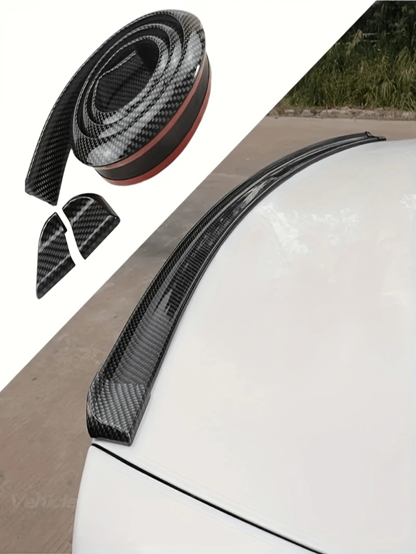 4.9ft/150cm Carbon Fiber Spoiler Lip Kit, Car Rear Spoiler Side Spoiler Lip Kit, Universal Fit Most Cars No Drilling Required