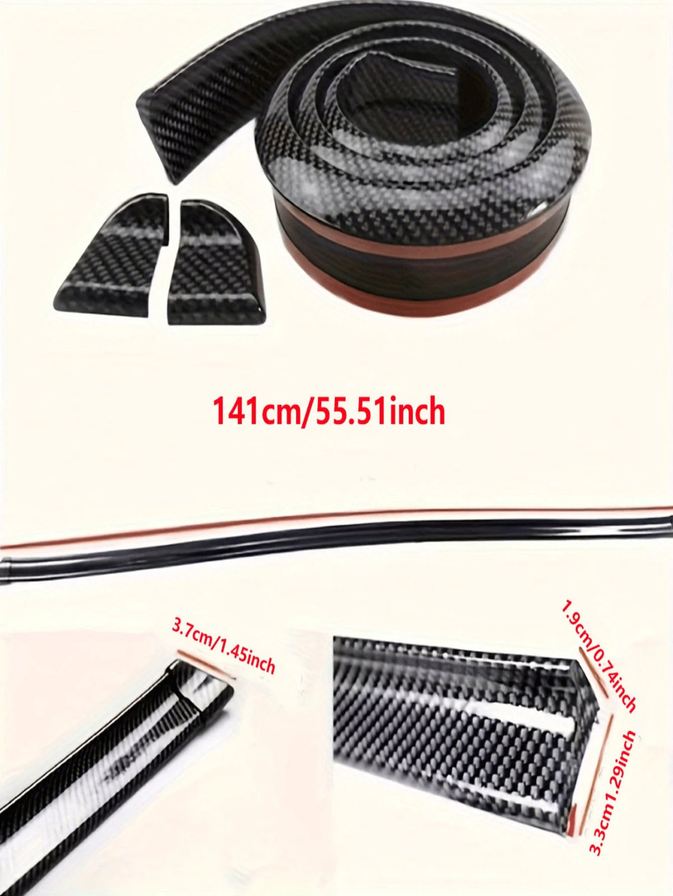 4.9ft/150cm Carbon Fiber Spoiler Lip Kit, Car Rear Spoiler Side Spoiler Lip Kit, Universal Fit Most Cars No Drilling Required