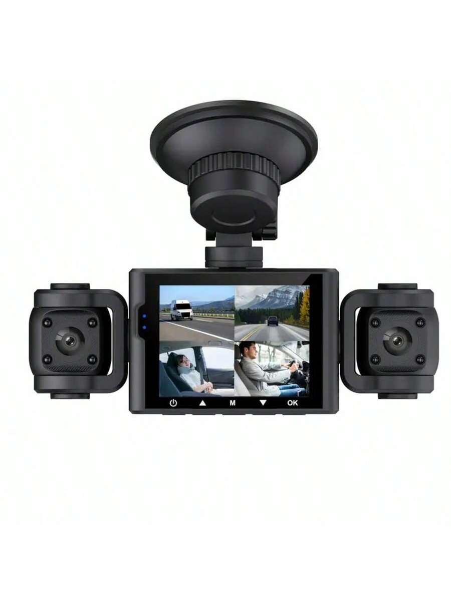 4 Channel 1080P Dash Cam With Night Vision, Adjustable Lens, Loop Recording, 24-Hour Parking Monitor, Car Plug Power Supply, 5V Operating Voltage, Non-Waterproof, Rechargeable Battery, Includes 64GB C