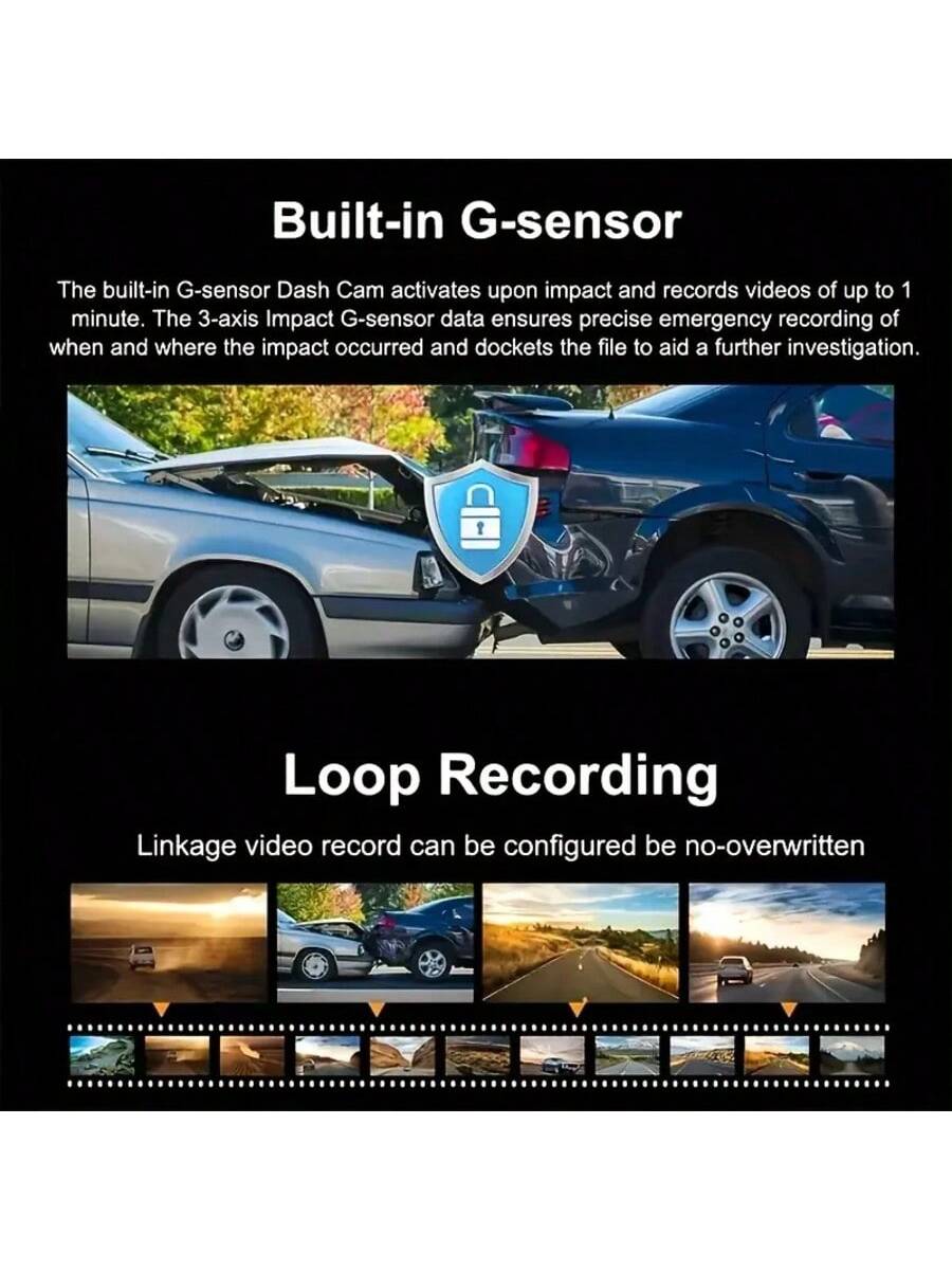 4 Channel 1080P Dash Cam With Night Vision, Adjustable Lens, Loop Recording, 24-Hour Parking Monitor, Car Plug Power Supply, 5V Operating Voltage, Non-Waterproof, Rechargeable Battery, Includes 64GB C