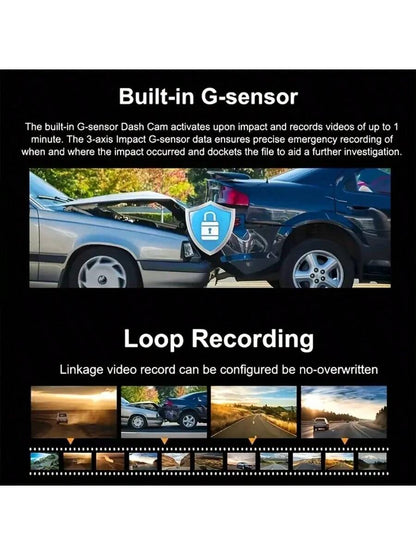 4 Channel 1080P Dash Cam With Night Vision, Adjustable Lens, Loop Recording, 24-Hour Parking Monitor, Car Plug Power Supply, 5V Operating Voltage, Non-Waterproof, Rechargeable Battery, Includes 64GB C