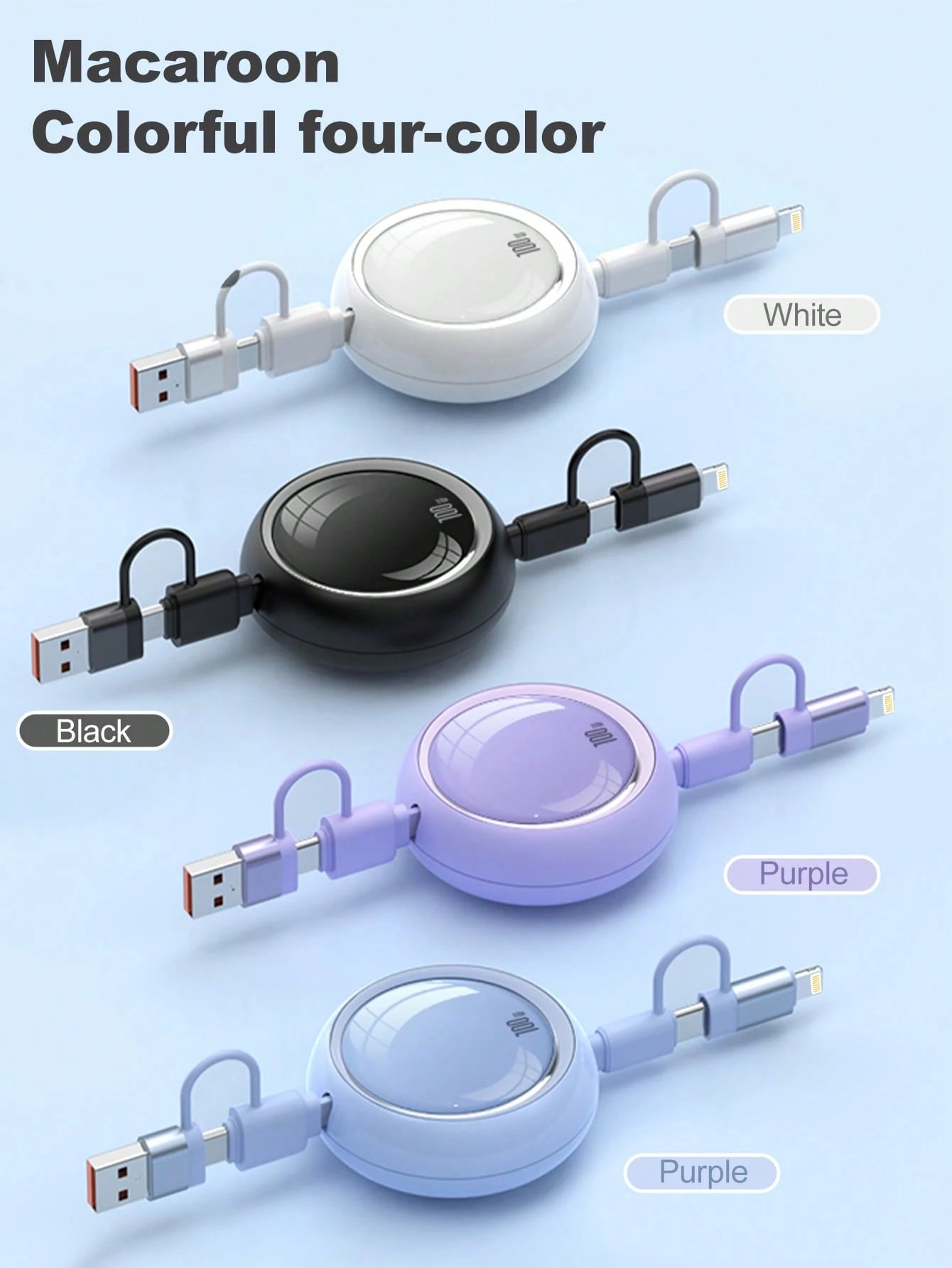 4-In-1 100W(MAX) Fast Charging Charger Cable & Retractable One Tow Three Cable, TPE Charging Data Line Compatible With Iphone16/15/14/13/12/11/ S24/S23/S22/S21/Vivo/OPPO Series, Compatible With Xiaomi