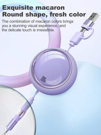 4-In-1 100W(MAX) Fast Charging Charger Cable & Retractable One Tow Three Cable, TPE Charging Data Line Compatible With Iphone16/15/14/13/12/11/ S24/S23/S22/S21/Vivo/OPPO Series, Compatible With Xiaomi