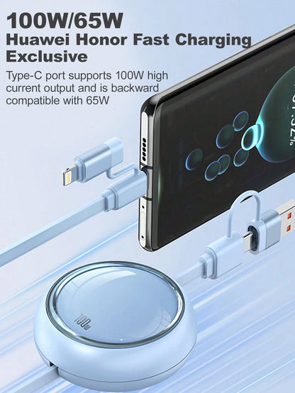 4-In-1 100W(MAX) Fast Charging Charger Cable & Retractable One Tow Three Cable, TPE Charging Data Line Compatible With Iphone16/15/14/13/12/11/ S24/S23/S22/S21/Vivo/OPPO Series, Compatible With Xiaomi